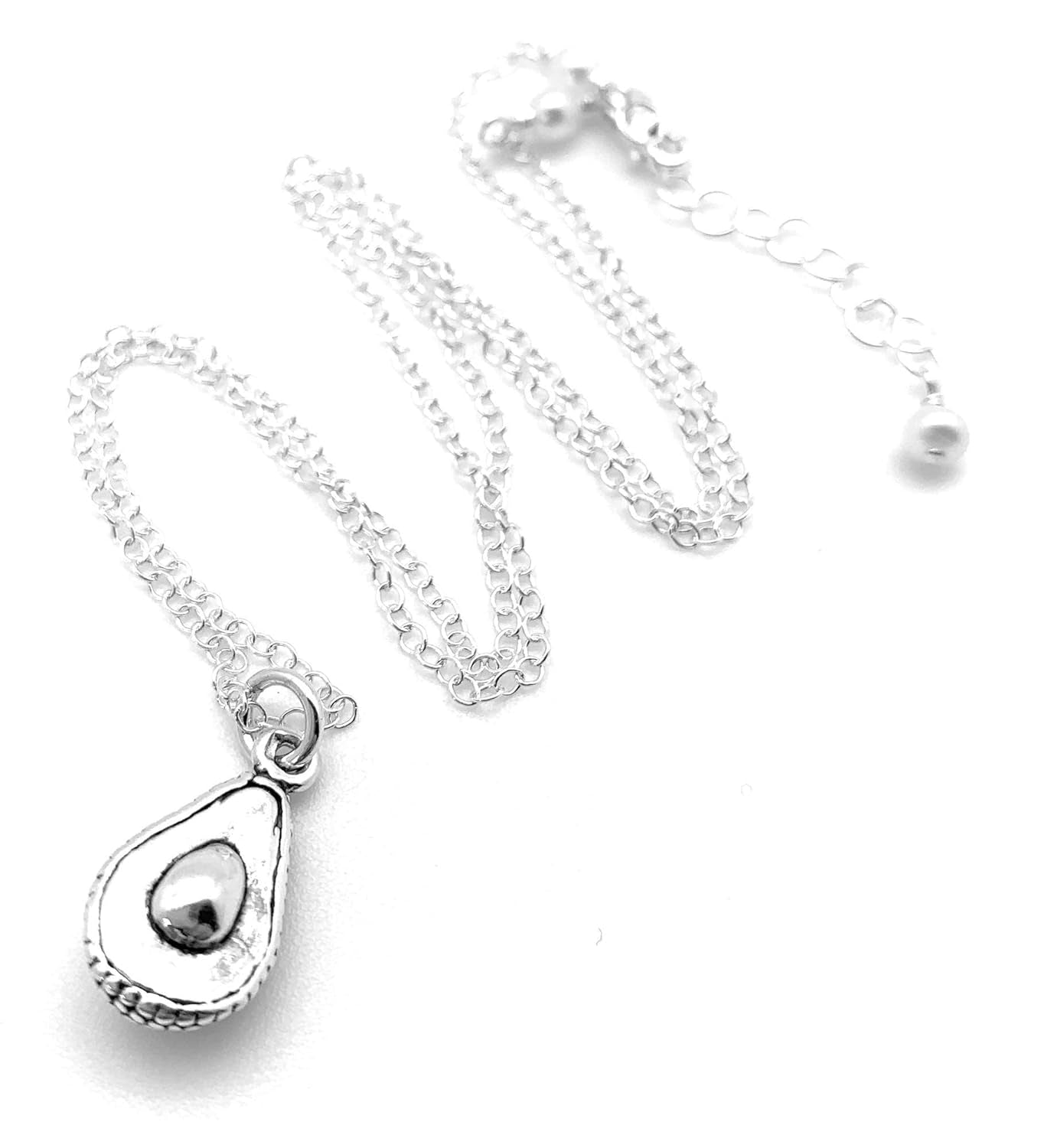 Small Avocado 3-D Sterling Silver Charm Necklace Fruit Tree Guacamole (Average Length 17" to 18")