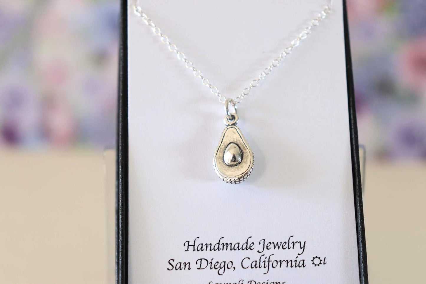 Small Avocado 3-D Sterling Silver Charm Necklace Fruit Tree Guacamole (Average Length 17" to 18")